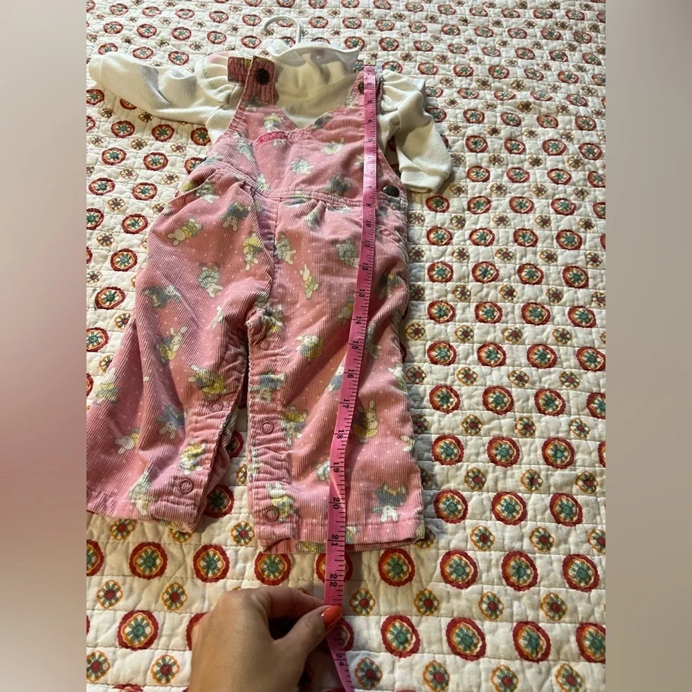 Vintage RARE Oshkosh Bgosh Corduroy Overalls Easter Rabbit SET size 6-9 months